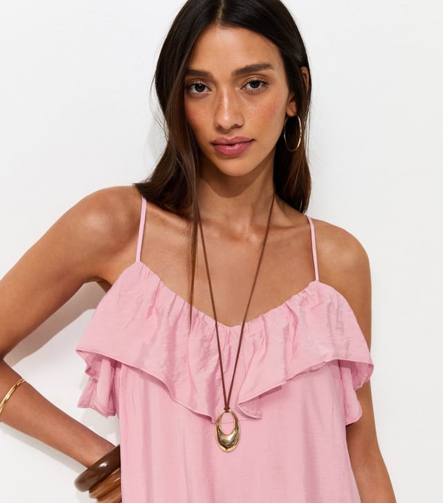 New Look Women's Light Pink Ruffle Trim Cami Midi Dress New Look - 3