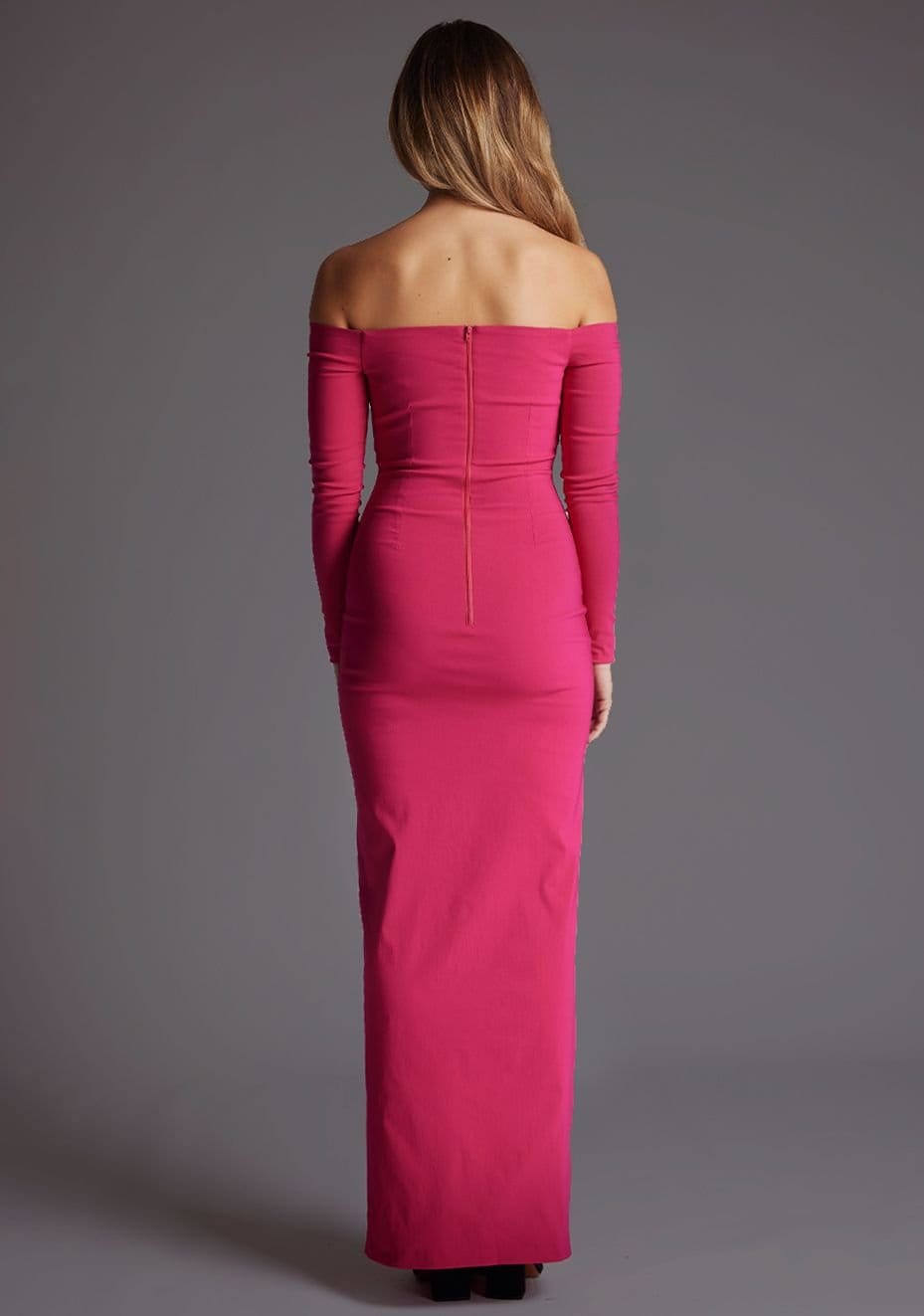Vesper Vesper Women's Bardot Long Sleeve Maxi Dress in Cerise - 4
