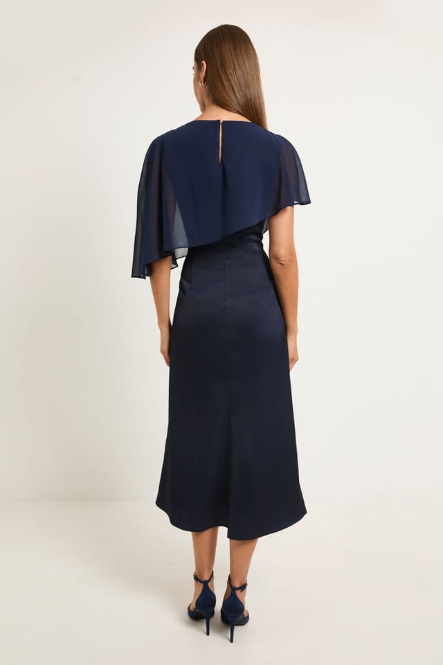 Wallis Wallis Women's Floral Cape Detail Midi Dress in Navy - 3