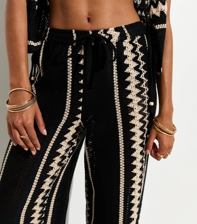 New Look Women's Black With Cotton Wide Leg Crochet Knit Trousers New Look - 2