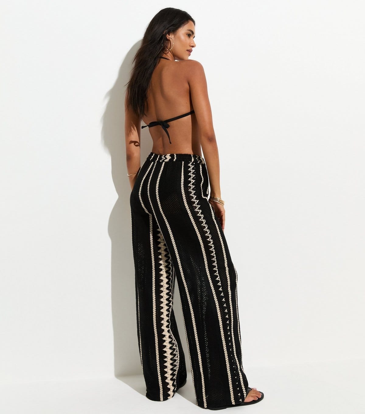 New Look Women's Black With Cotton Wide Leg Crochet Knit Trousers New Look - 4