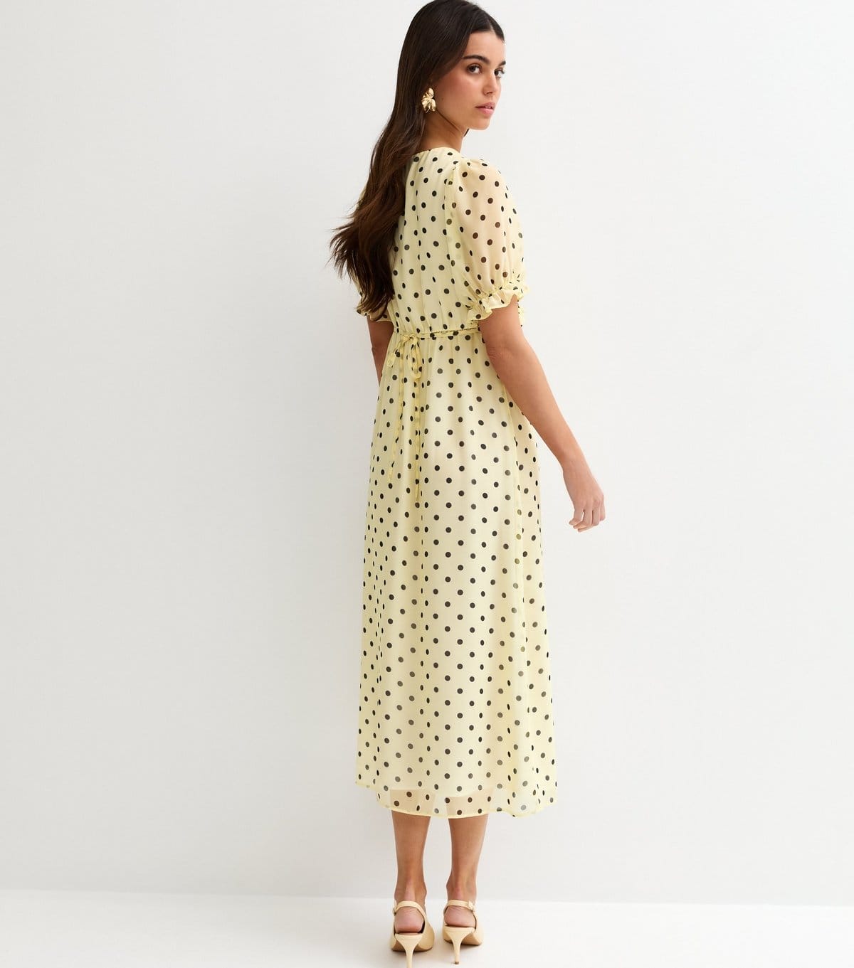 New Look Women's Yellow Chiffon Polka Dot Short Sleeve Midi Dress New Look - 4