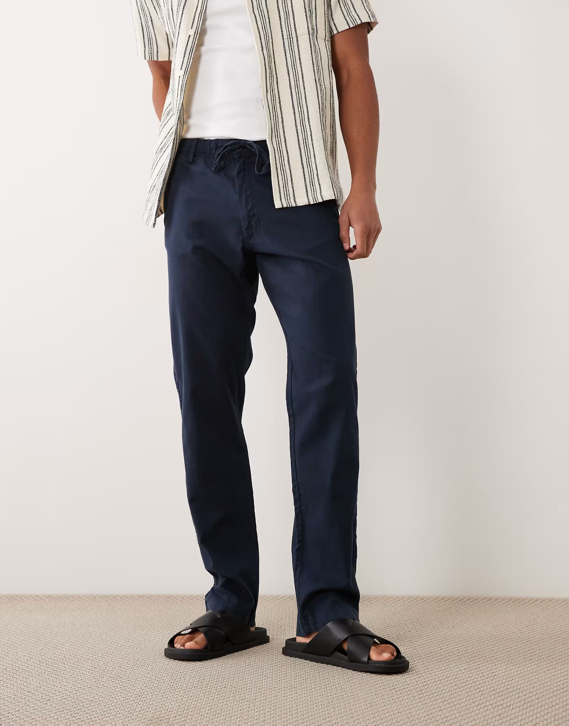 ASOS Jack & Jones Navy Linen Mix Trousers