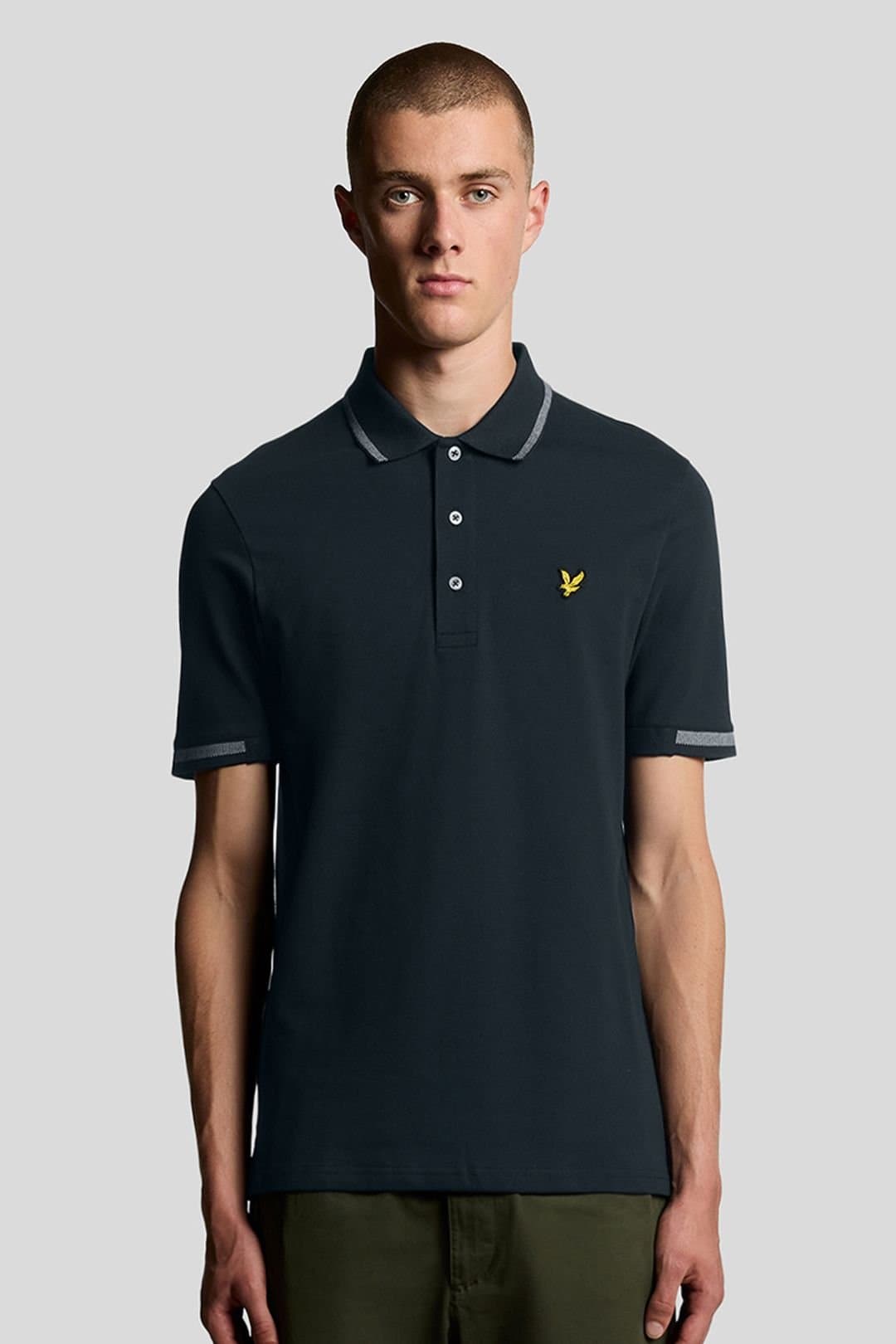 Lyle & Scott Lyle & Scott Men's Birdseye Tipped Polo Shirt Dark Navy/ Ash Lilac in Dark Navy