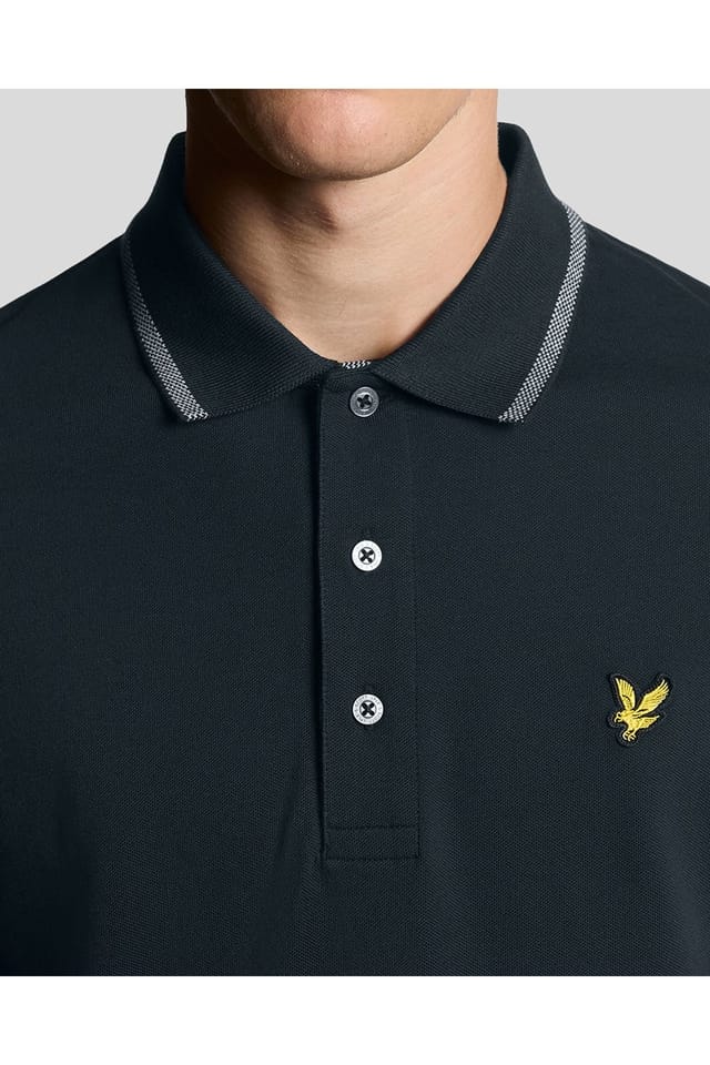 Lyle & Scott Lyle & Scott Men's Birdseye Tipped Polo Shirt Dark Navy/ Ash Lilac in Dark Navy - 3