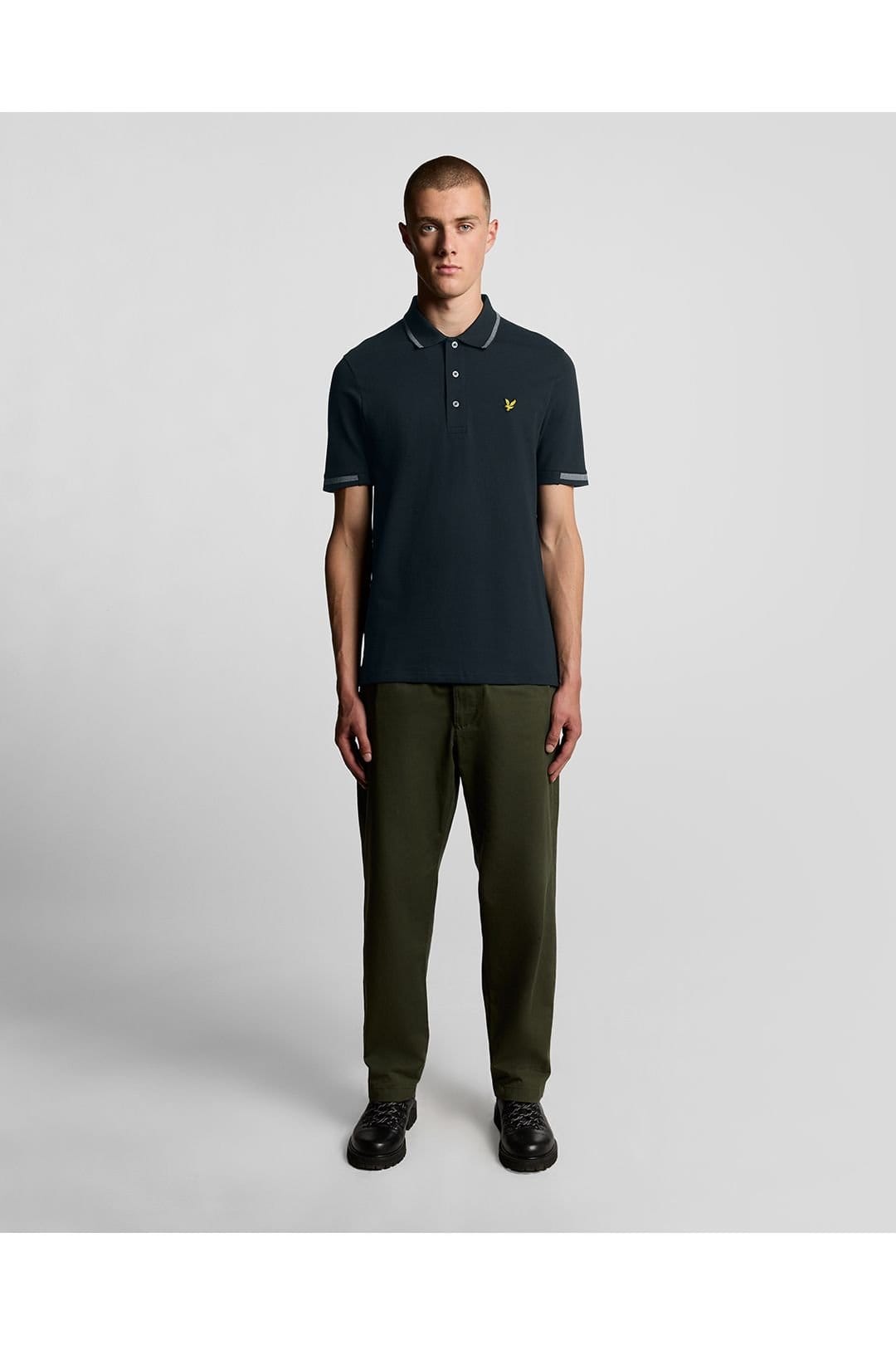 Lyle & Scott Lyle & Scott Men's Birdseye Tipped Polo Shirt Dark Navy/ Ash Lilac in Dark Navy - 4