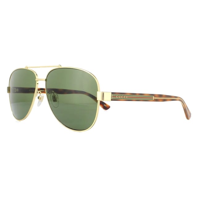 Gucci Gucci Men's Aviator Gold & Havana Crystal Green GG0528S Sunglasses - 2