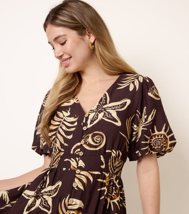 Blue Vanilla Women's Dark Brown Starfish Print Midi Dress Blue Vanilla New Look - 2