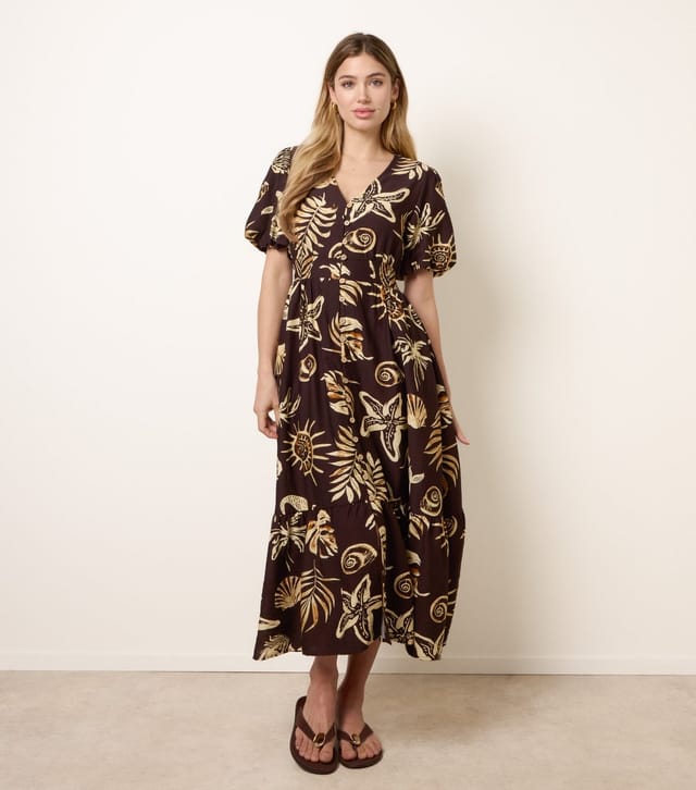 Blue Vanilla Women's Dark Brown Starfish Print Midi Dress Blue Vanilla New Look - 3