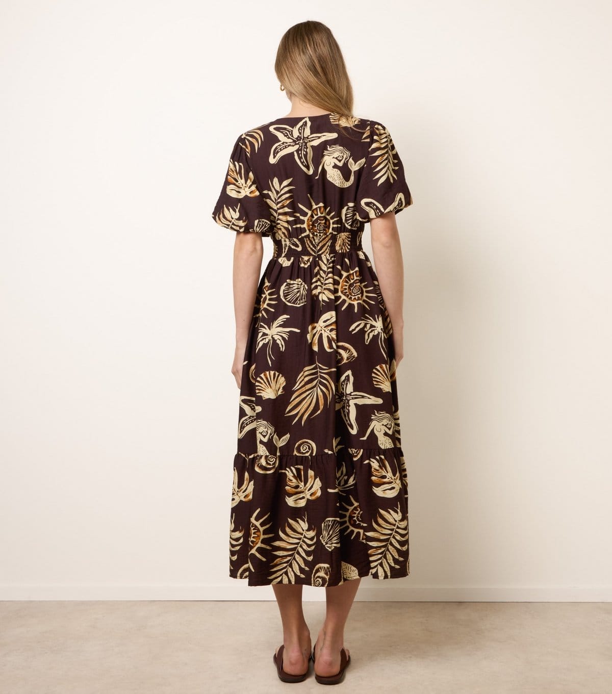 Blue Vanilla Women's Dark Brown Starfish Print Midi Dress Blue Vanilla New Look - 4