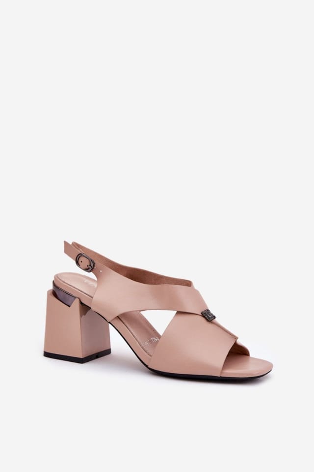 Love Lace Love Lace Women's Elegant Column Heel Buckle Sandals with Front Detail Comfort in Beige - 2