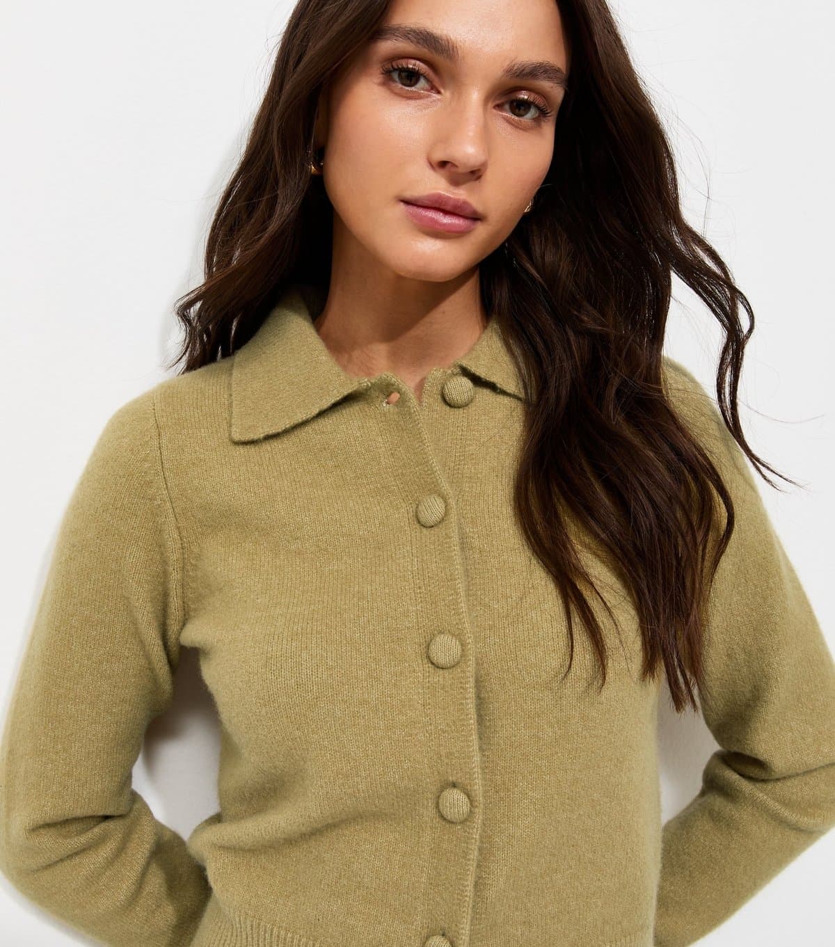 New Look New Look Light Green Midweight Knit Collared Button Front