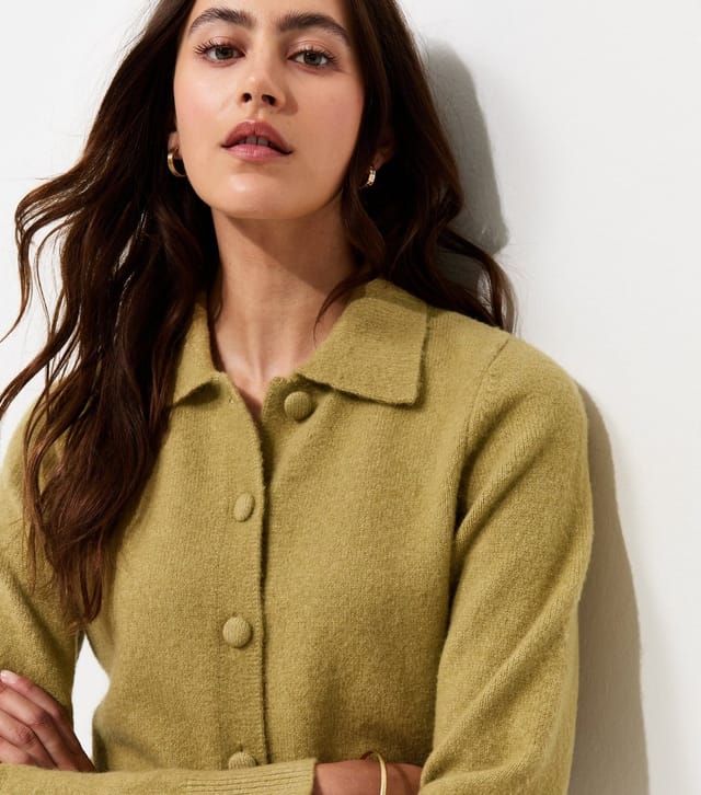 New Look Women's Light Green Midweight Knit Collared Button Front Cardigan New Look - 2