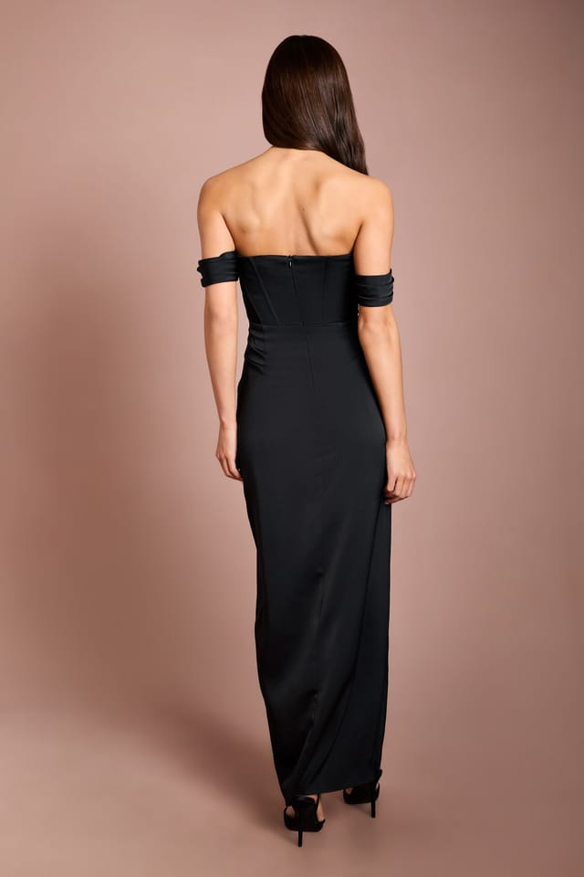 Coast Coast Women's Draped Bardot Corset Satin Black Maxi Dress - 3