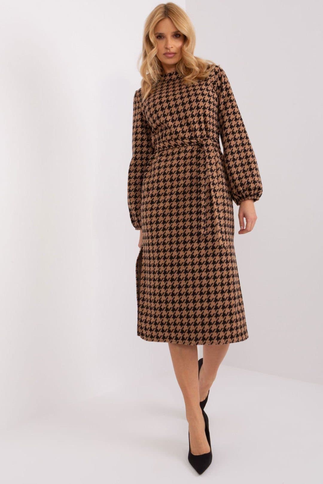 Love Lace Love Lace Women's Peplite Straight Cut Zip Long Sleeve Dress in Brown