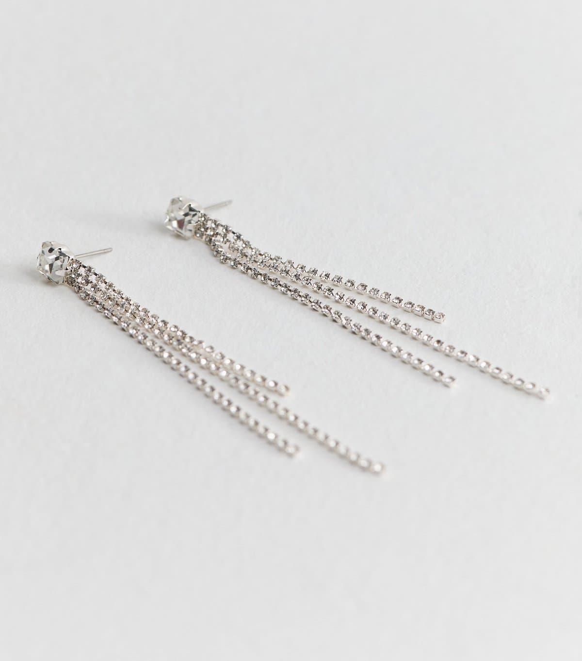 New Look Silver Tone Diamante Tassel Drop Earrings New Look