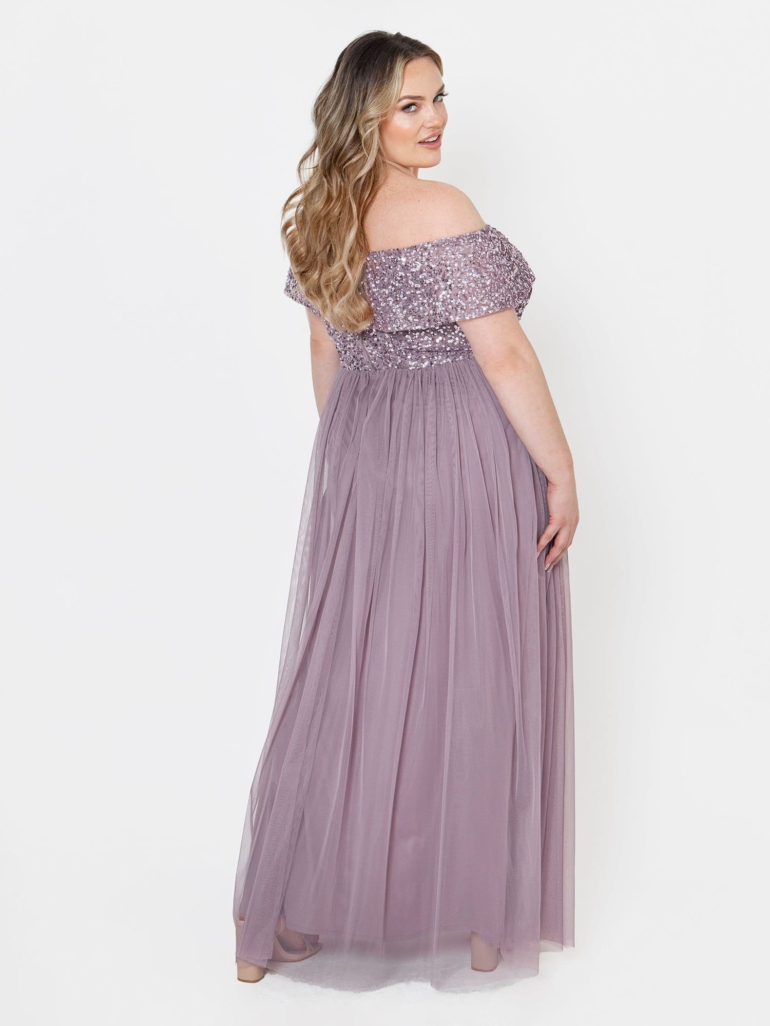 Maya Deluxe Maya Deluxe Women's Bardot Embellished Maxi Dress in Lilac - 4