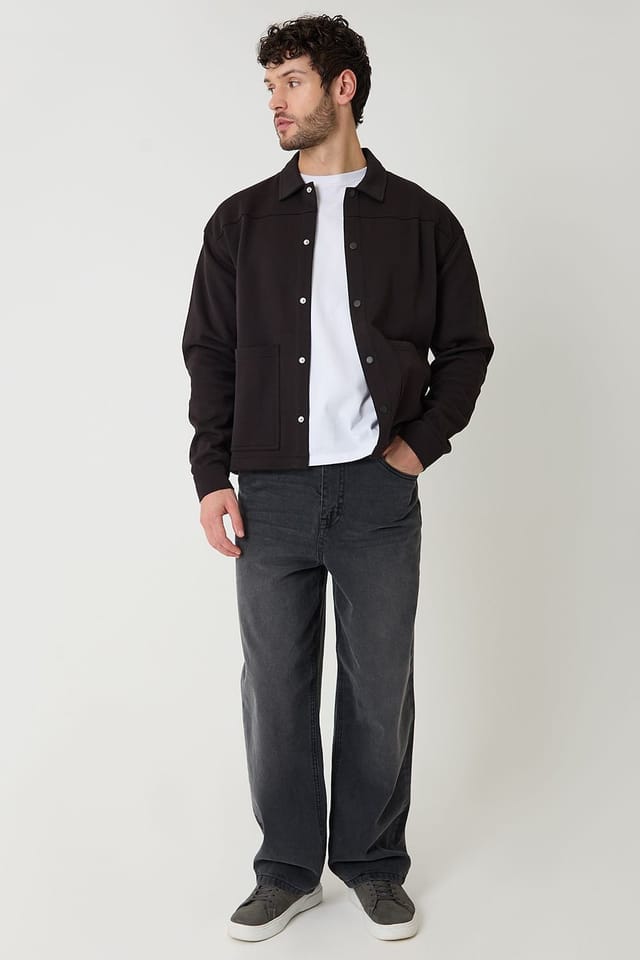 Threadbare threadbare Men's Popper Fastening Cropped Fit Shacket in Black - 3