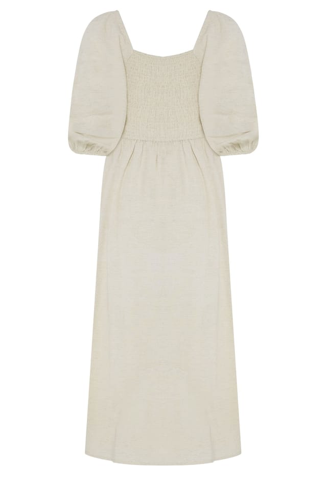 M&Co M&Co Women's Petite Short Sleeve Embroidered Trim Maxi Dress in Natural - 2