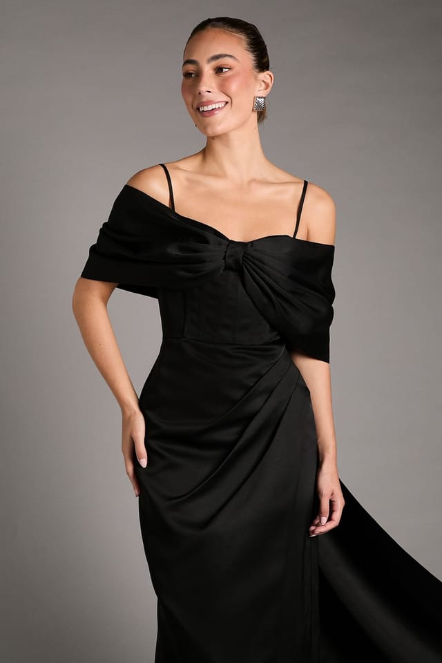 Coast Coast Women's Bardot Satin Dress With Bow Back Detail in Black - 2