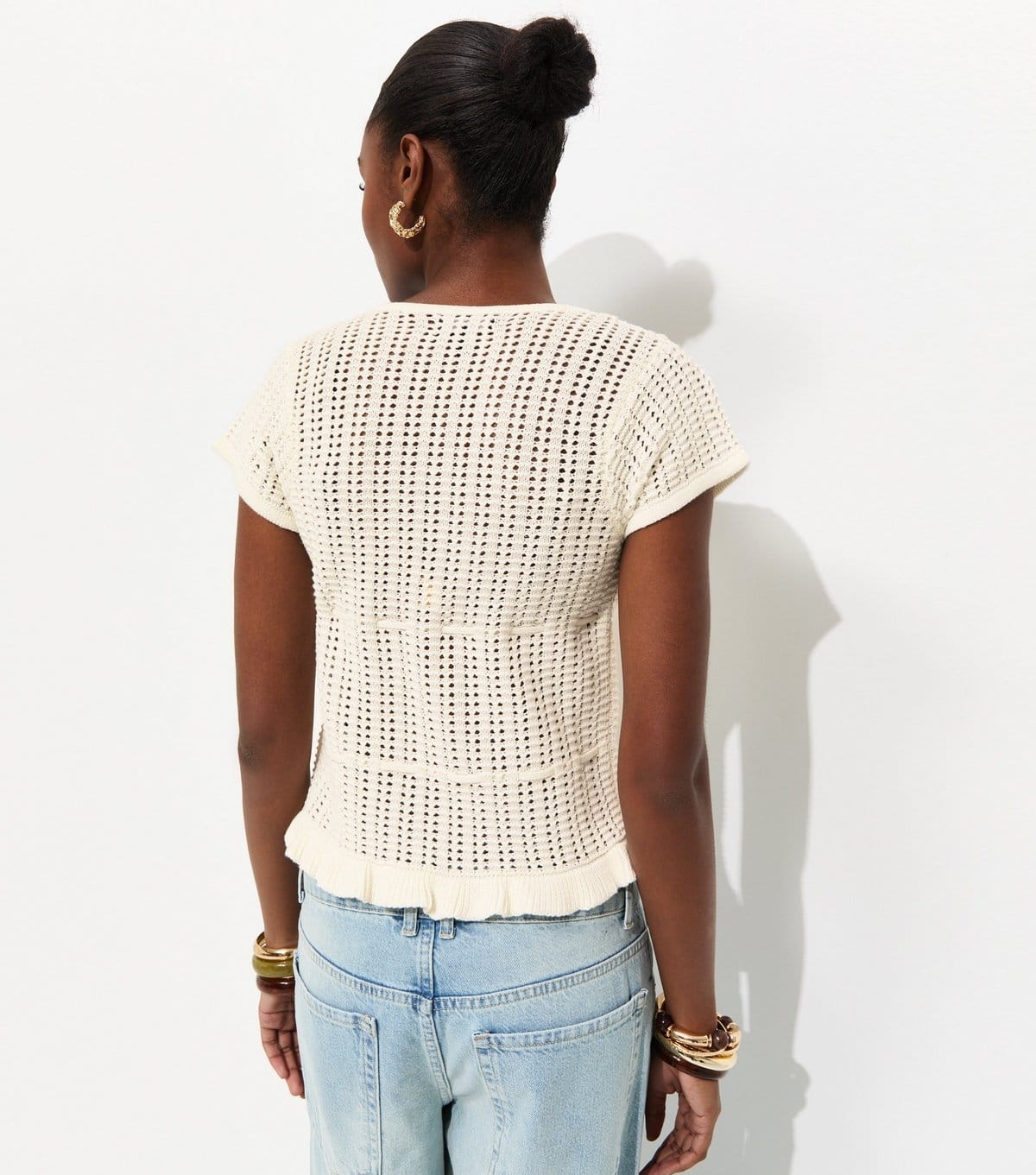 New Look Women's White Frilly Trim Tie Front Top New Look - 4