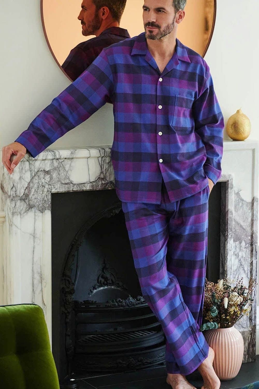 British Boxers British Boxers Men's "Berwick" Check Brushed Cotton Pyjama Set in Plum