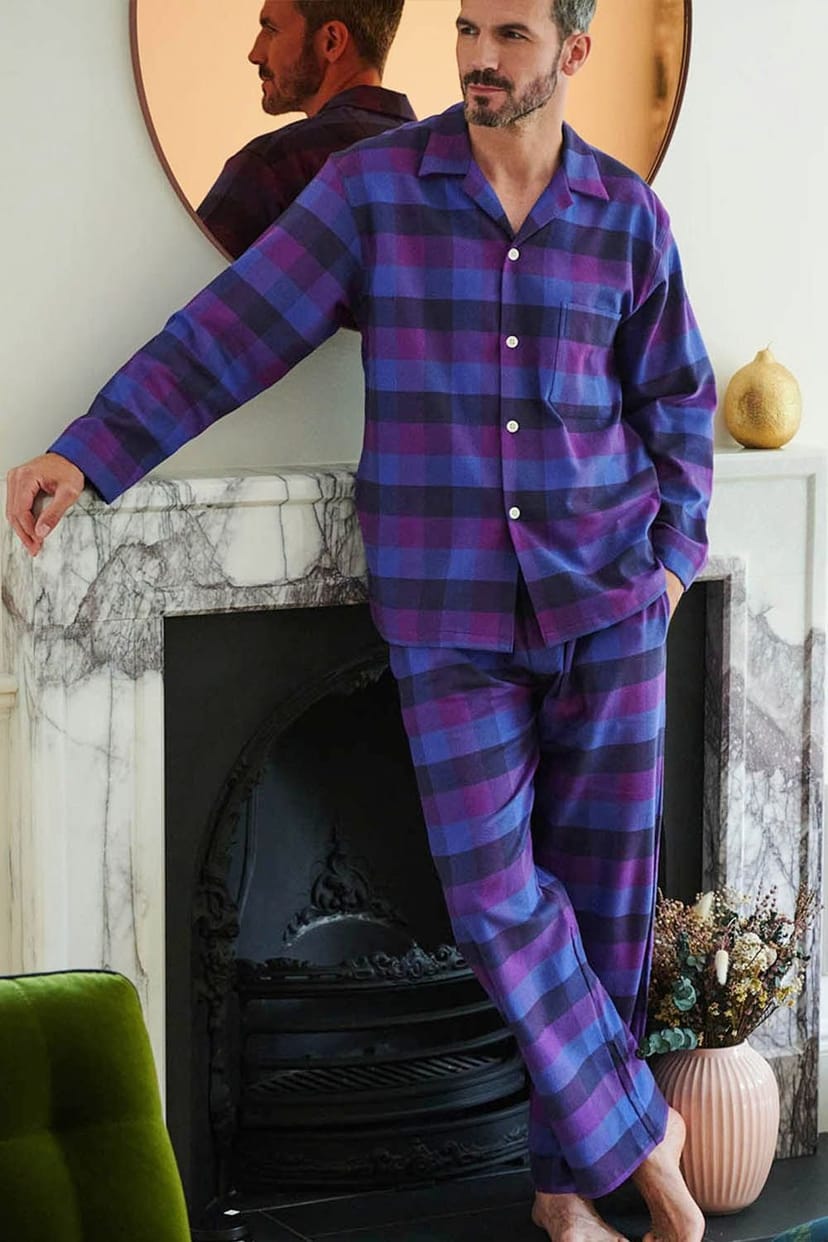 British Boxers British Boxers Men's "Berwick" Check Brushed Cotton Pyjama Set in Plum - 1