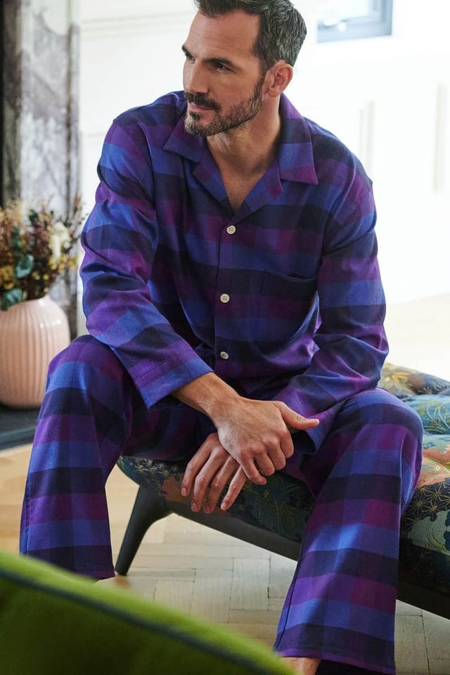 British Boxers British Boxers Men's "Berwick" Check Brushed Cotton Pyjama Set in Plum - 2