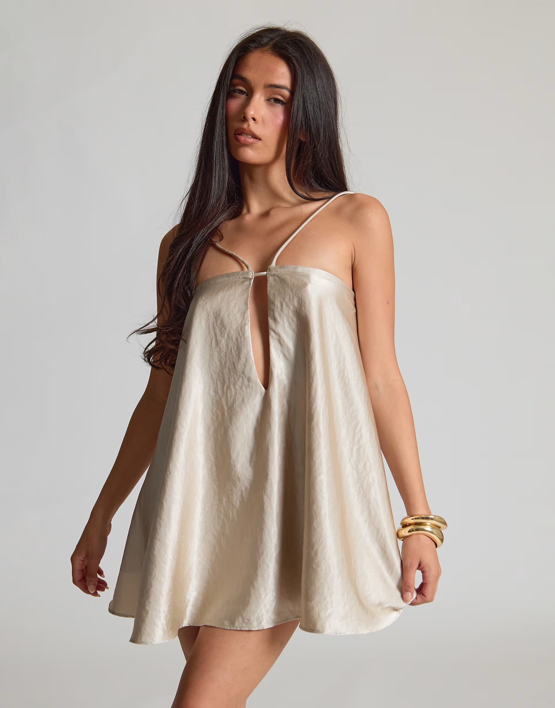 ASOS Missyempire Satin strappy floaty mini dress in cream