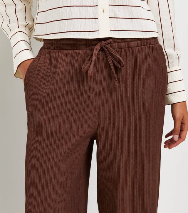 New Look Women's Dark Brown Ribbed Texture Wide Leg Trousers New Look - 3
