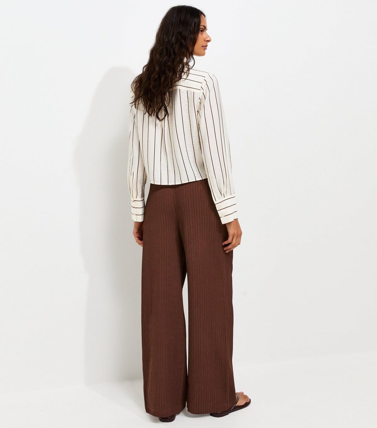 New Look Women's Dark Brown Ribbed Texture Wide Leg Trousers New Look - 4