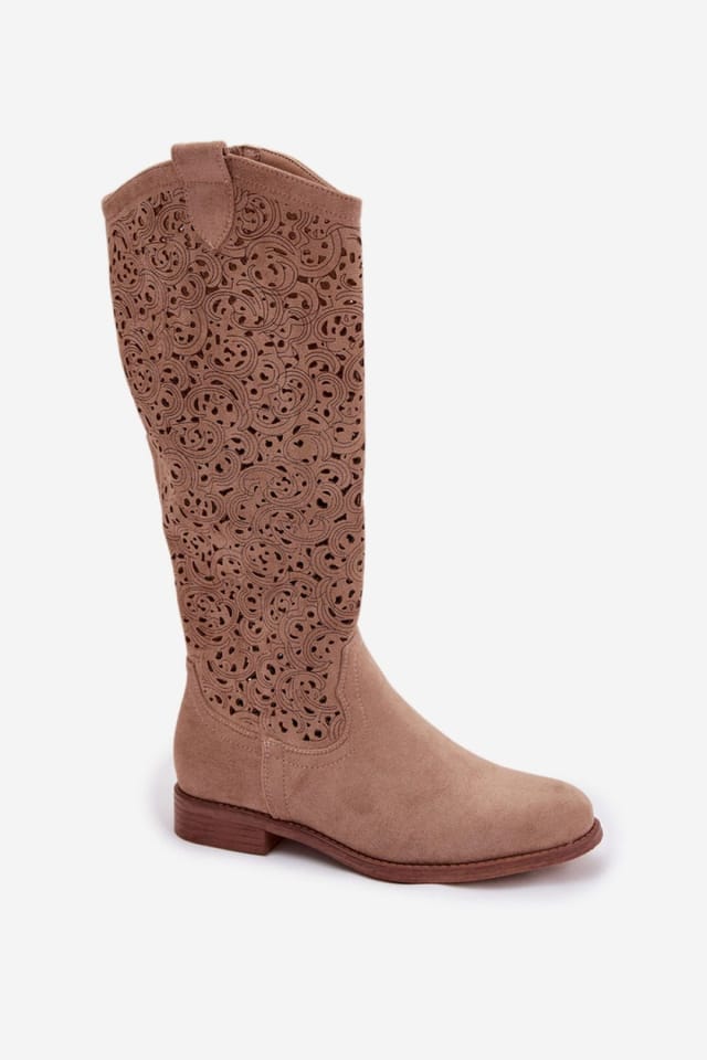 Love Lace Love Lace Women's Boho Lace Up Openwork Flat Heel Boots with Side Zip Comfort in Beige - 2