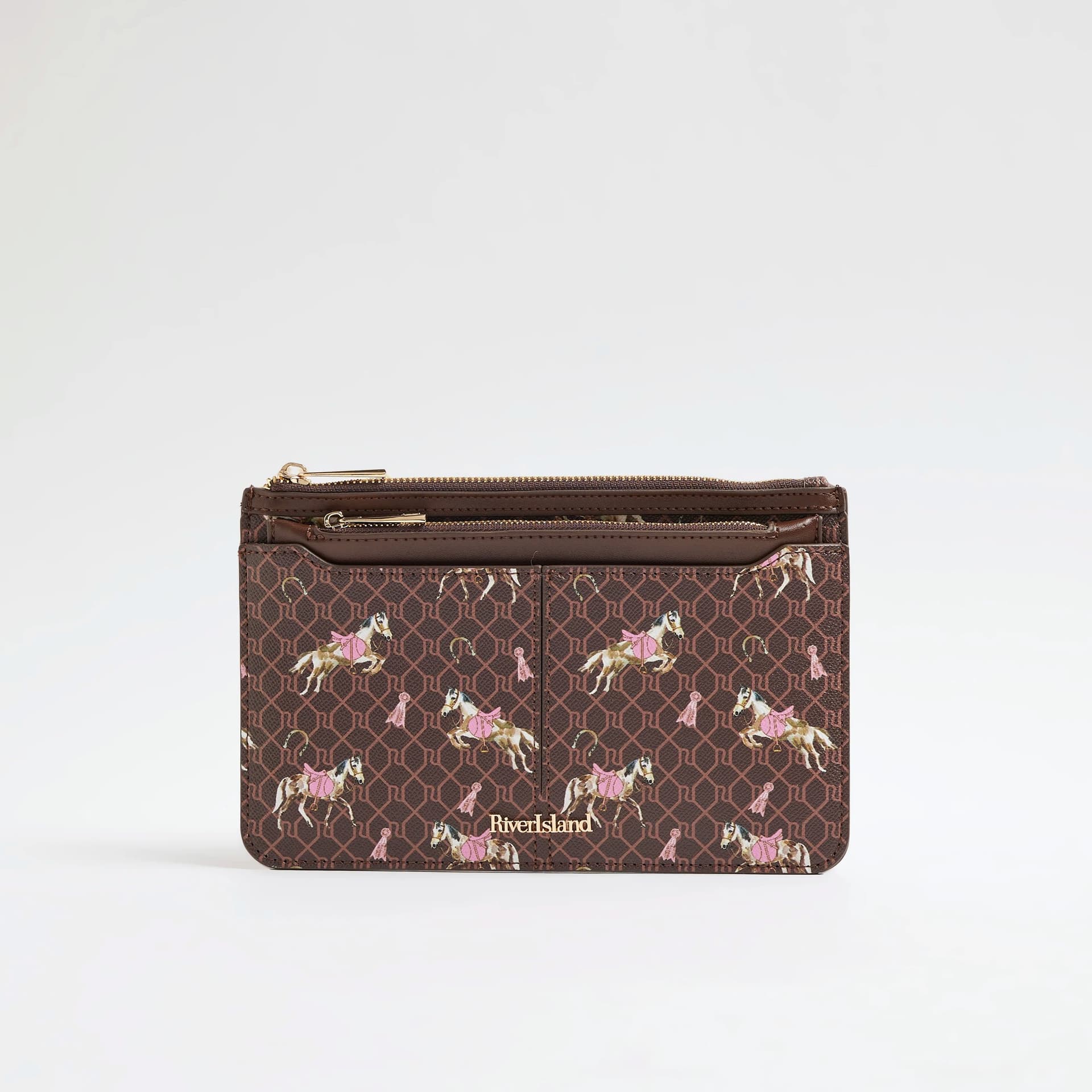 River Island River Island Womens Brown Monogram Horse Print Travel Wallet