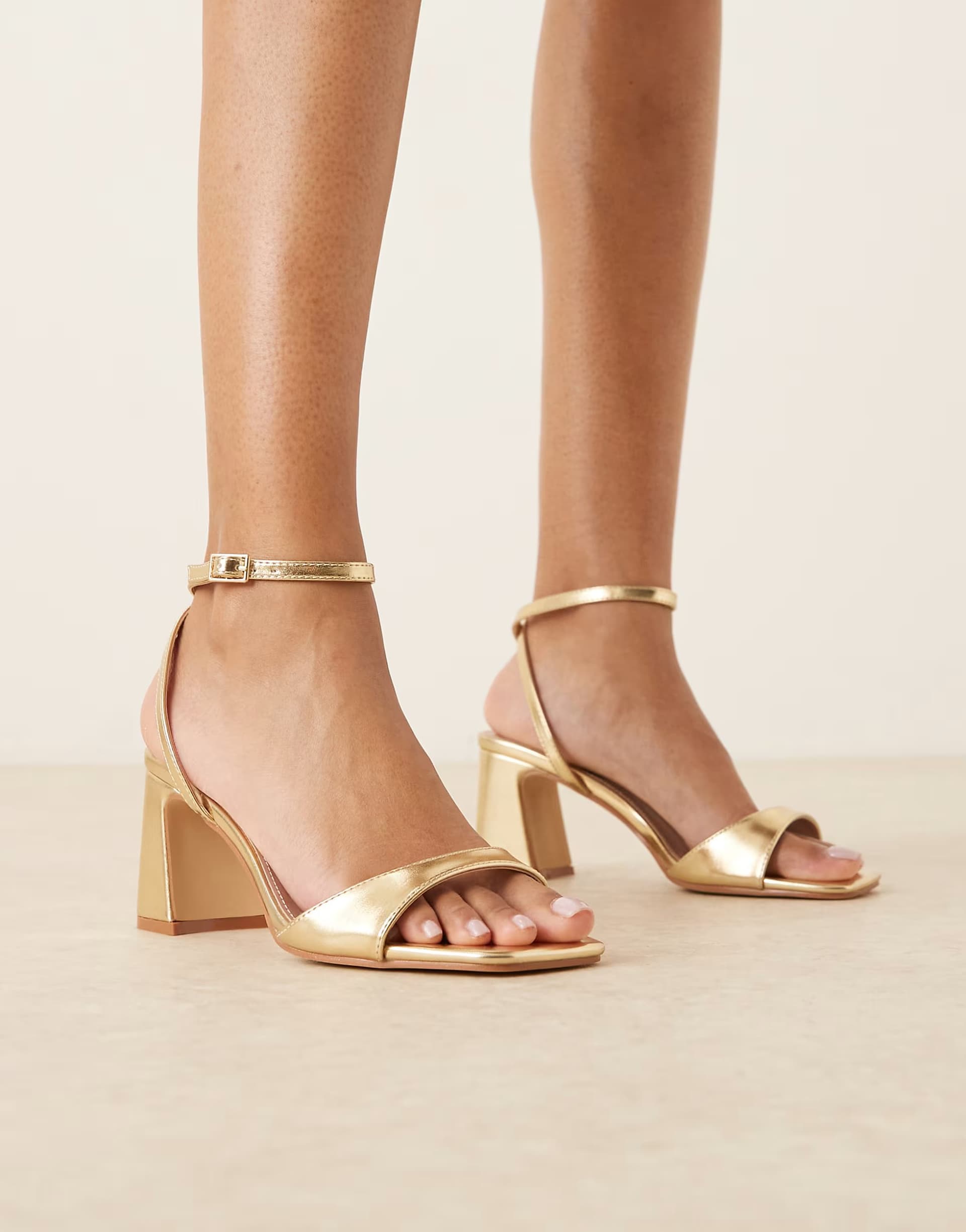 ASOS RAID Wide Fit Cora block heeled sandals in gold