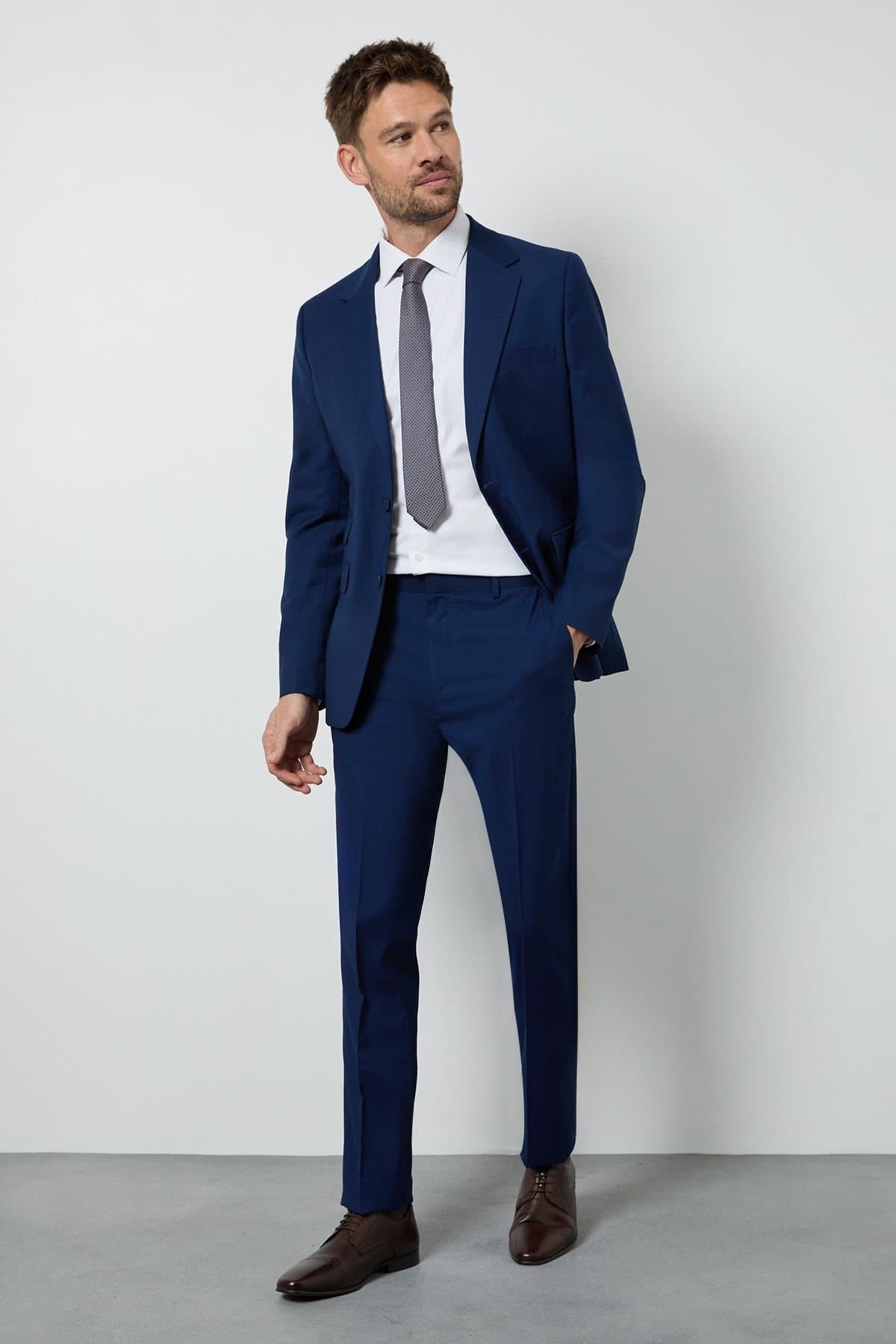 Burton Burton Men's Royal Blue Textured Slim Fit Suit Trousers