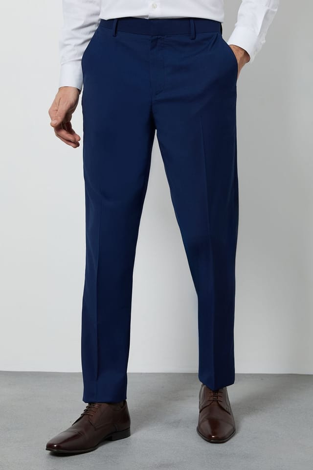 Burton Burton Men's Royal Blue Textured Slim Fit Suit Trousers - 2