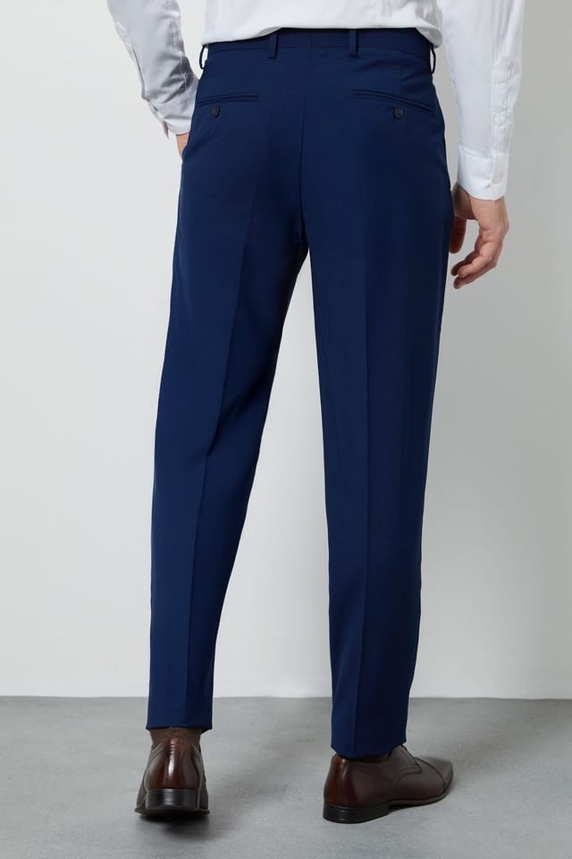 Burton Burton Men's Royal Blue Textured Slim Fit Suit Trousers - 3
