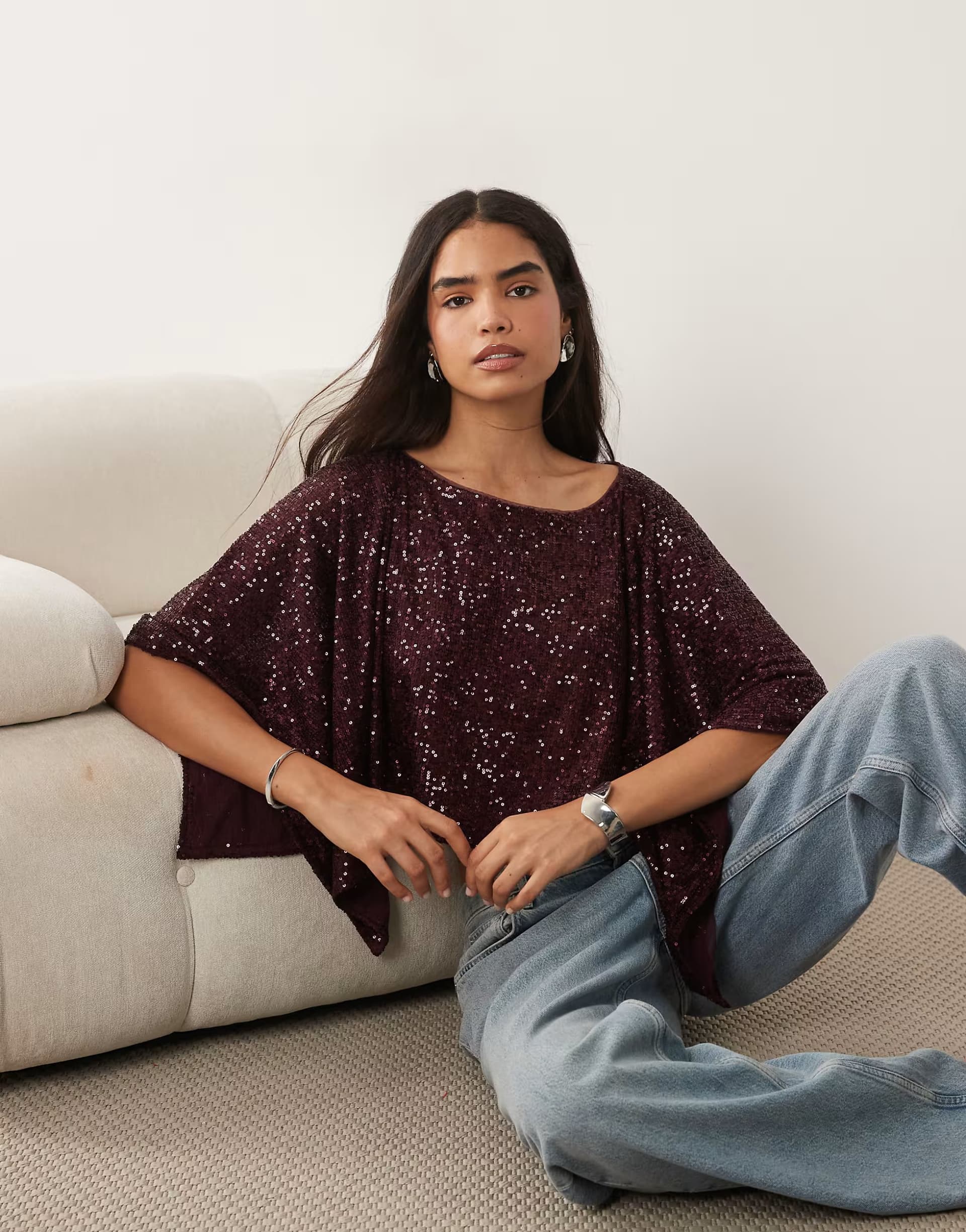 ASOS ASOS DESIGN sequin cape top in berry