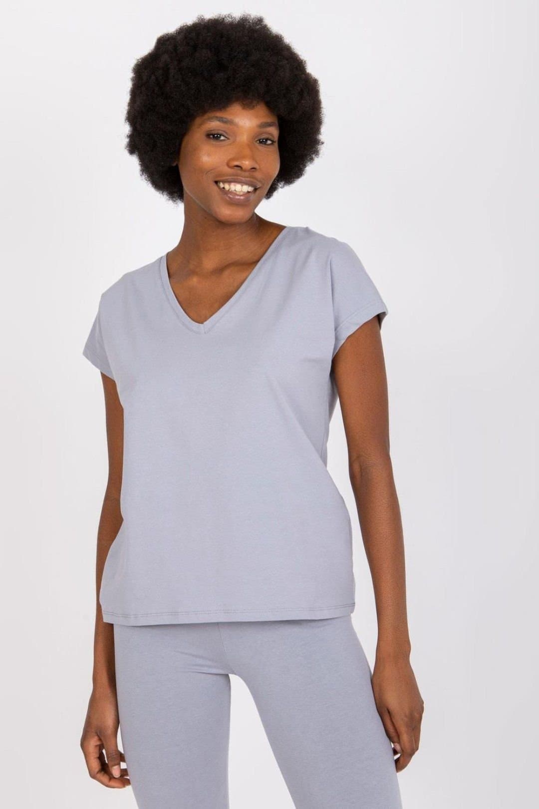Love Lace Love Lace Grey V-Neck Short Sleeve T-Shirt