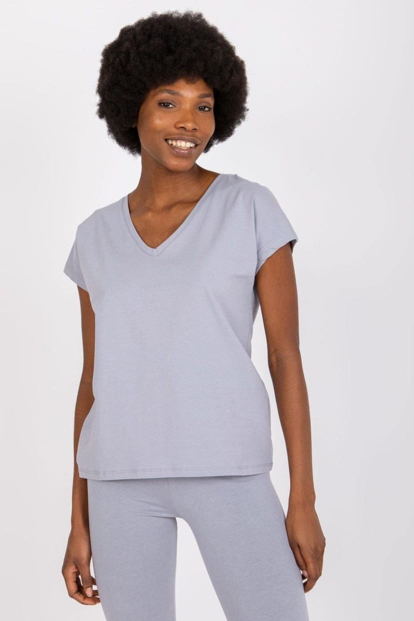 Love Lace Love Lace Women's Straight Cut Heart Neck Short Sleeve T-Shirt in Grey - 1