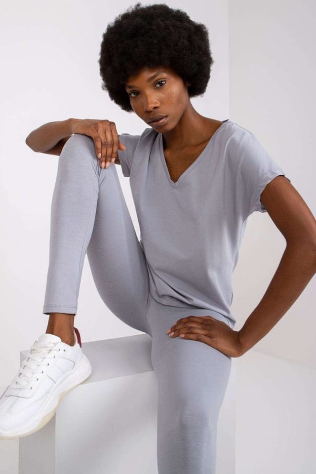 Love Lace Love Lace Women's Straight Cut Heart Neck Short Sleeve T-Shirt in Grey - 2