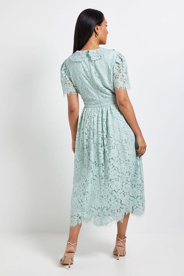 Wallis Wallis Women's Petite Lace Collared Button Midi Dress in Mint - 3