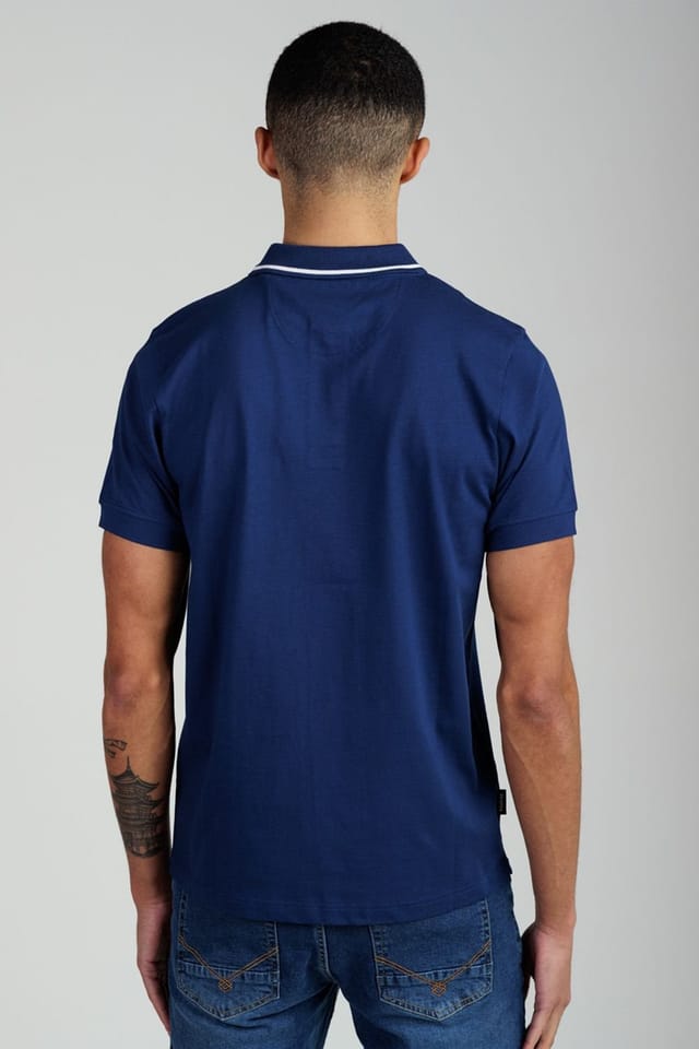 Firetrap Firetrap Men's Regular Fit Cotton Jersey Polo with Taping in Dark Blue - 2