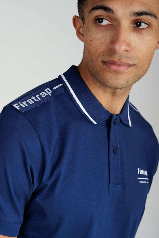 Firetrap Firetrap Men's Regular Fit Cotton Jersey Polo with Taping in Dark Blue - 3