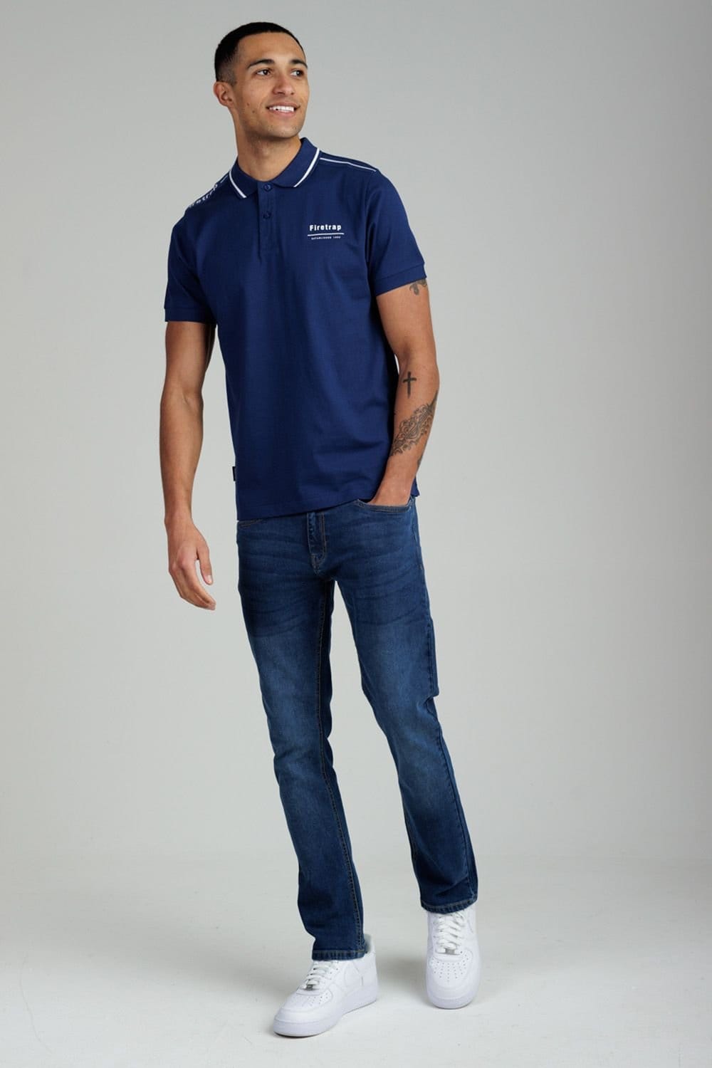 Firetrap Firetrap Men's Regular Fit Cotton Jersey Polo with Taping in Dark Blue - 4