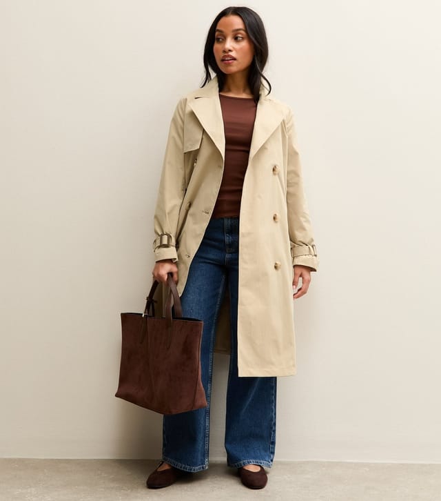 New Look Women's Petite Stone Double Breasted Belted Mac Coat New Look - 3