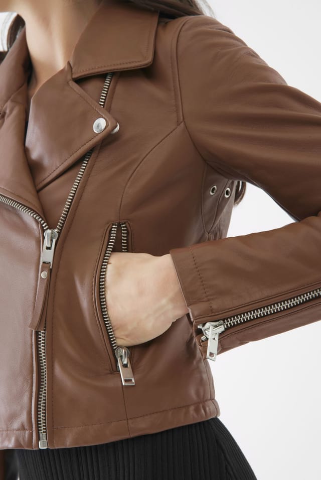 Bolongaro Trevor Bolongaro Trevor Women's Real Leather Millie Biker Jacket in Camel - 3