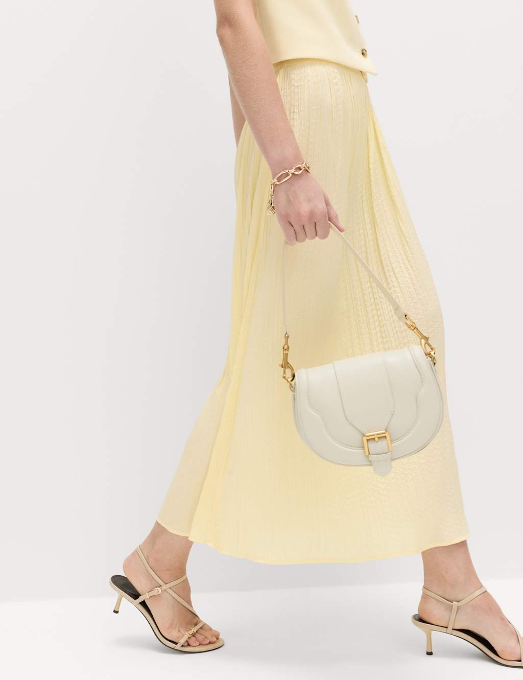 Marks & Spencer M&S Textured Pleated Midaxi Skirt Soft Yellow - 2