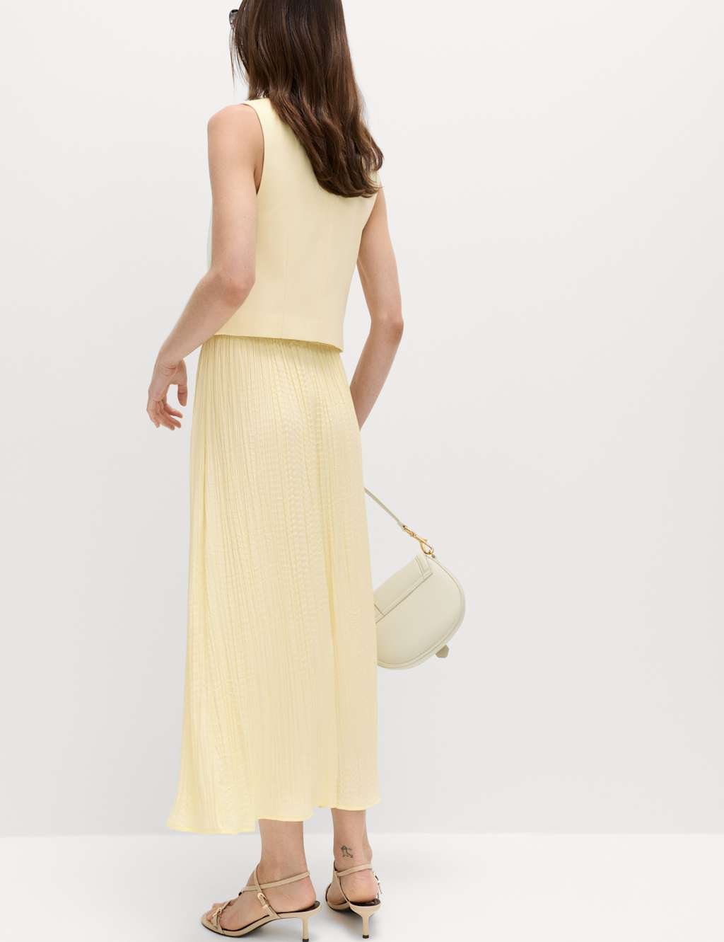 Marks & Spencer M&S Textured Pleated Midaxi Skirt Soft Yellow - 3
