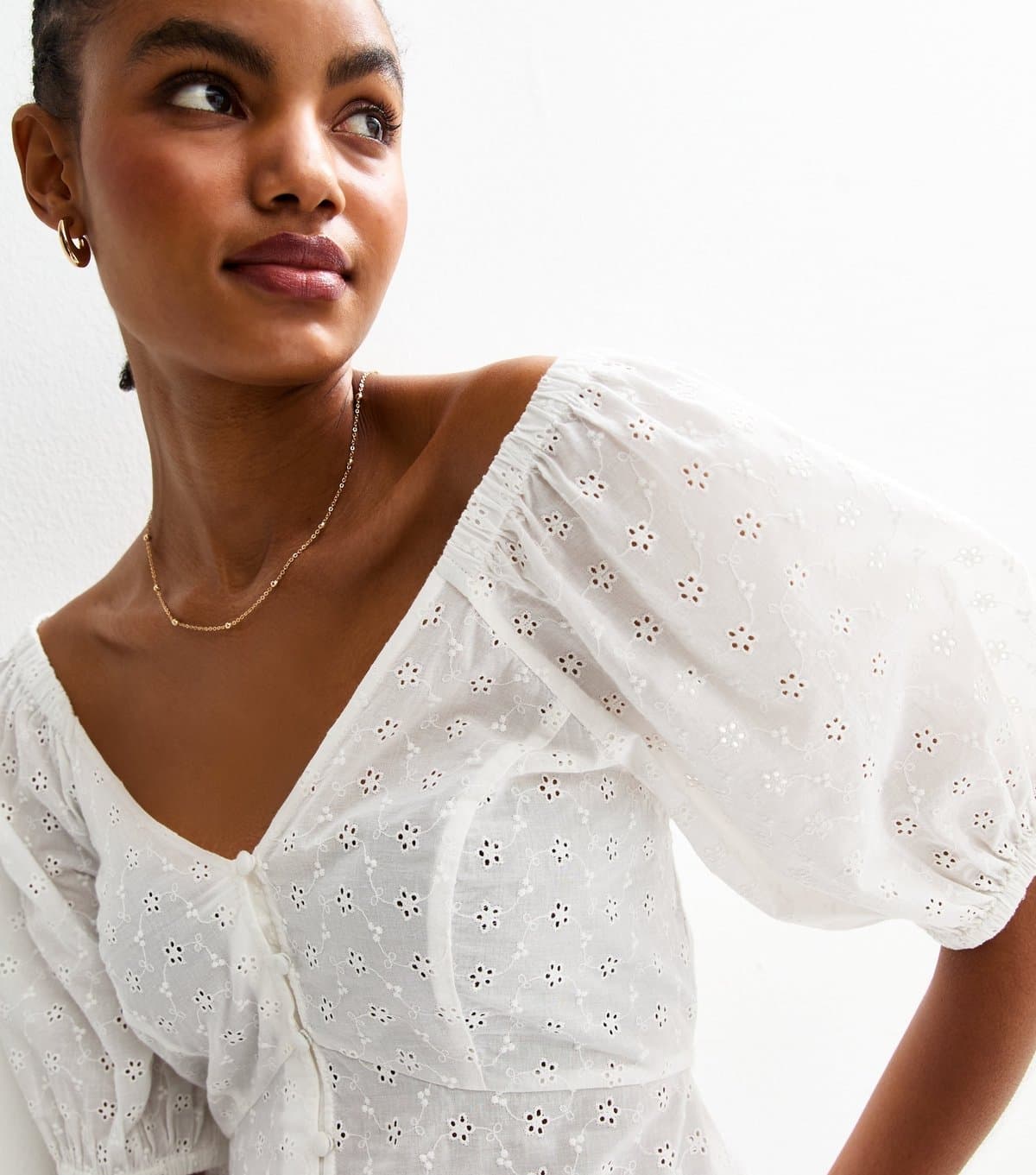 New Look Women's Tall White Cotton Broderie Anglaise Blouse New Look